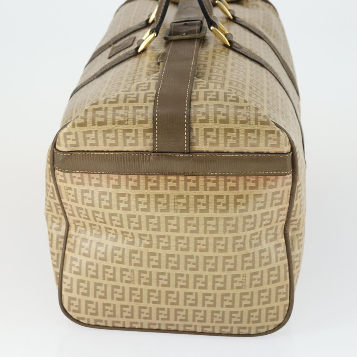 FENDI Zucchino Canvas Boston Bag Coated Canvas Beige Gold Auth am10590