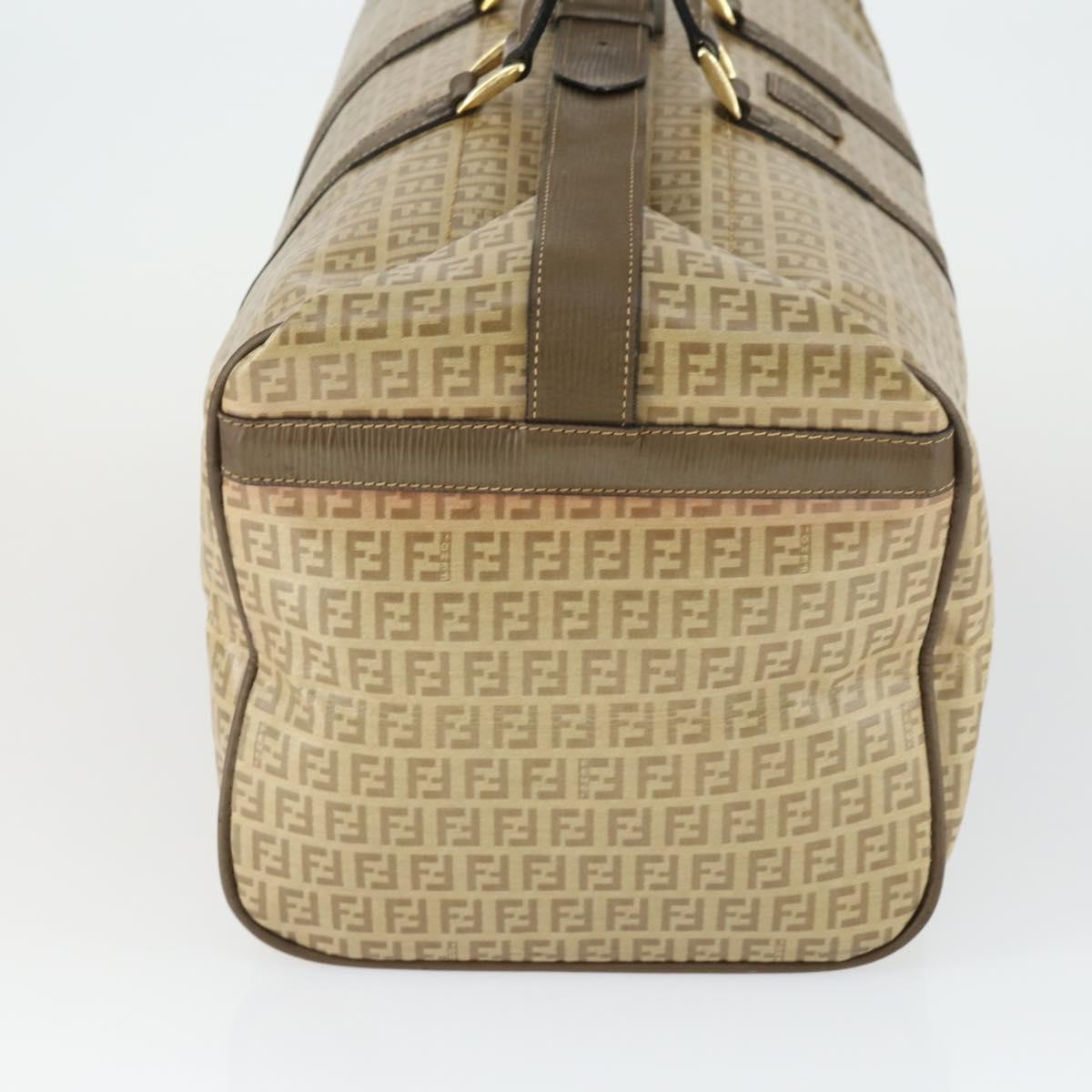 FENDI Zucchino Canvas Boston Bag Coated Canvas Beige Gold Auth am10590