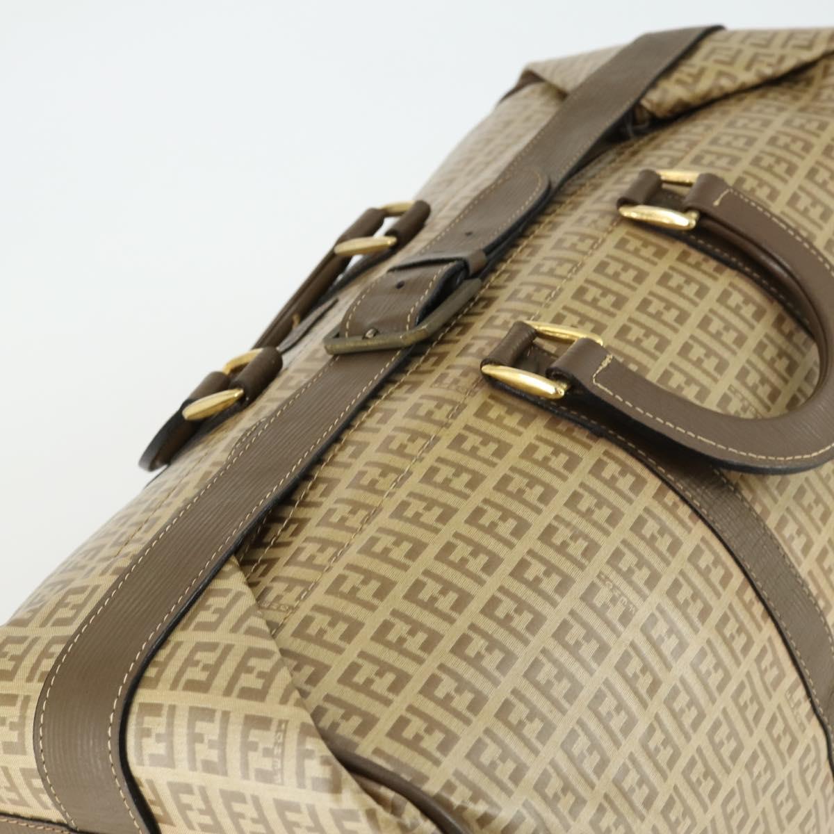FENDI Zucchino Canvas Boston Bag Coated Canvas Beige Gold Auth am10590