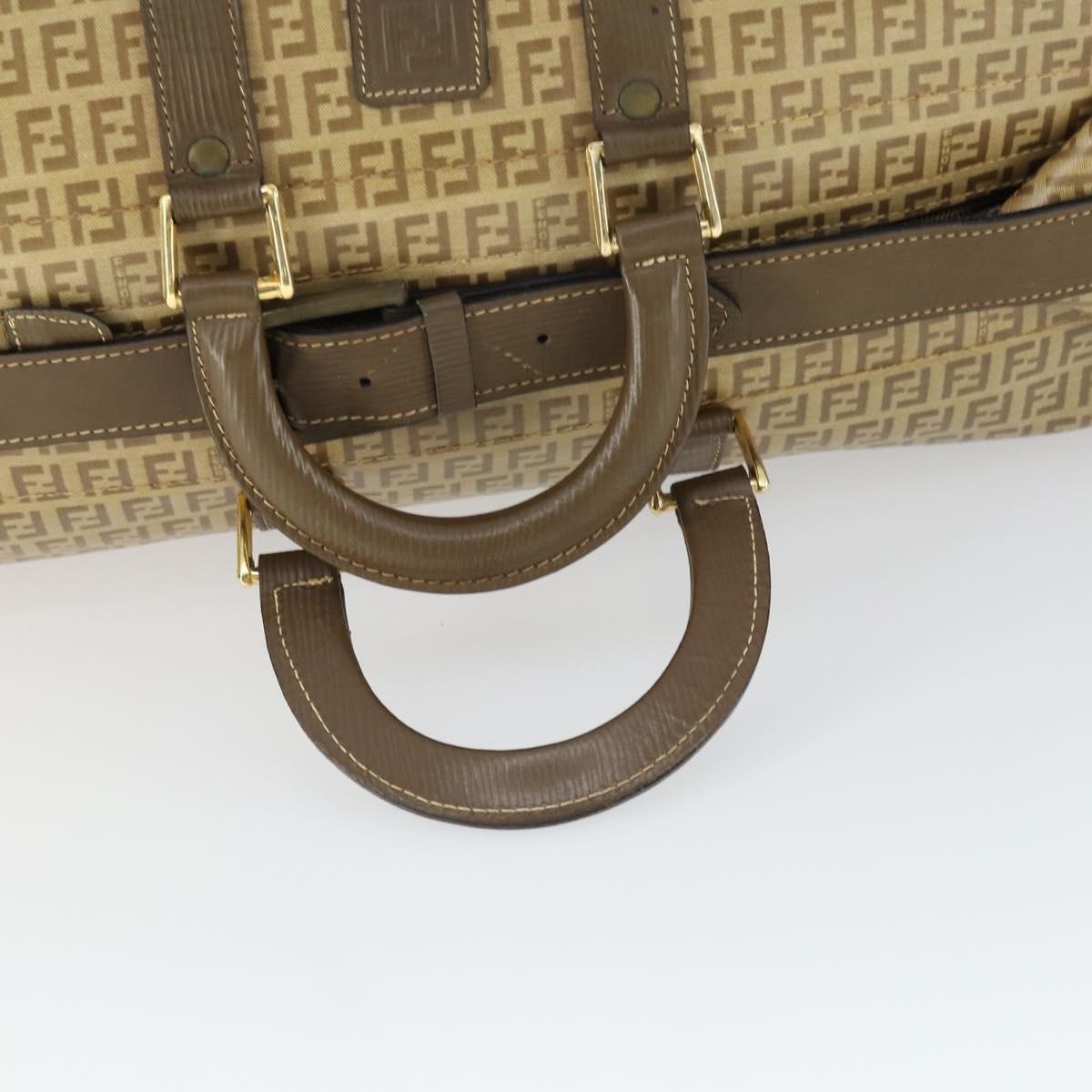 FENDI Zucchino Canvas Boston Bag Coated Canvas Beige Gold Auth am10590
