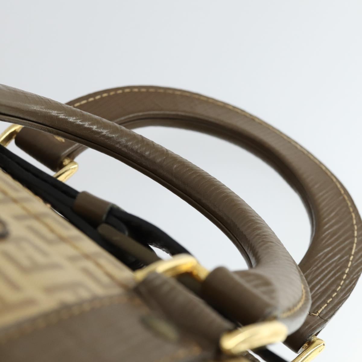 FENDI Zucchino Canvas Boston Bag Coated Canvas Beige Gold Auth am10590
