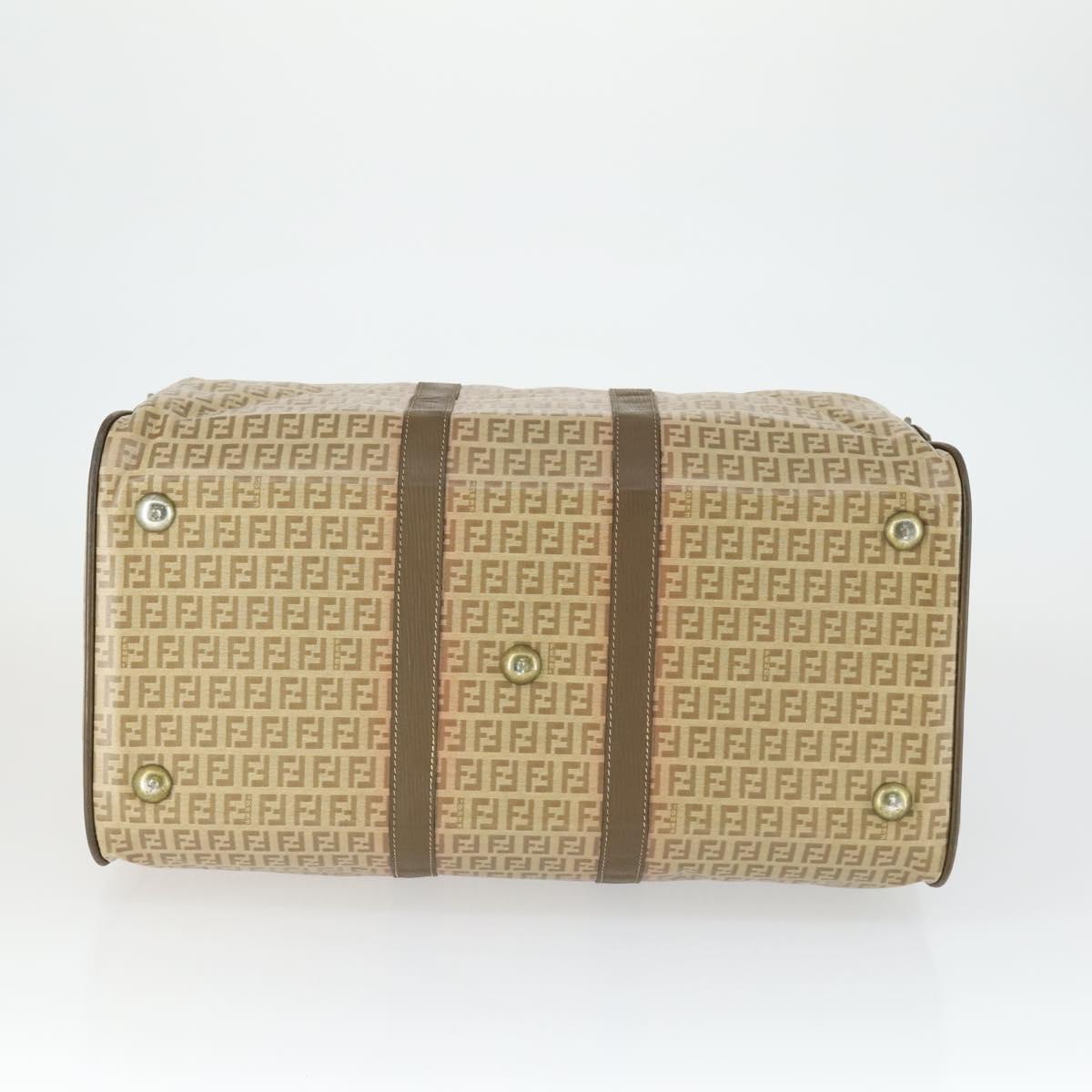 FENDI Zucchino Canvas Boston Bag Coated Canvas Beige Gold Auth am10590