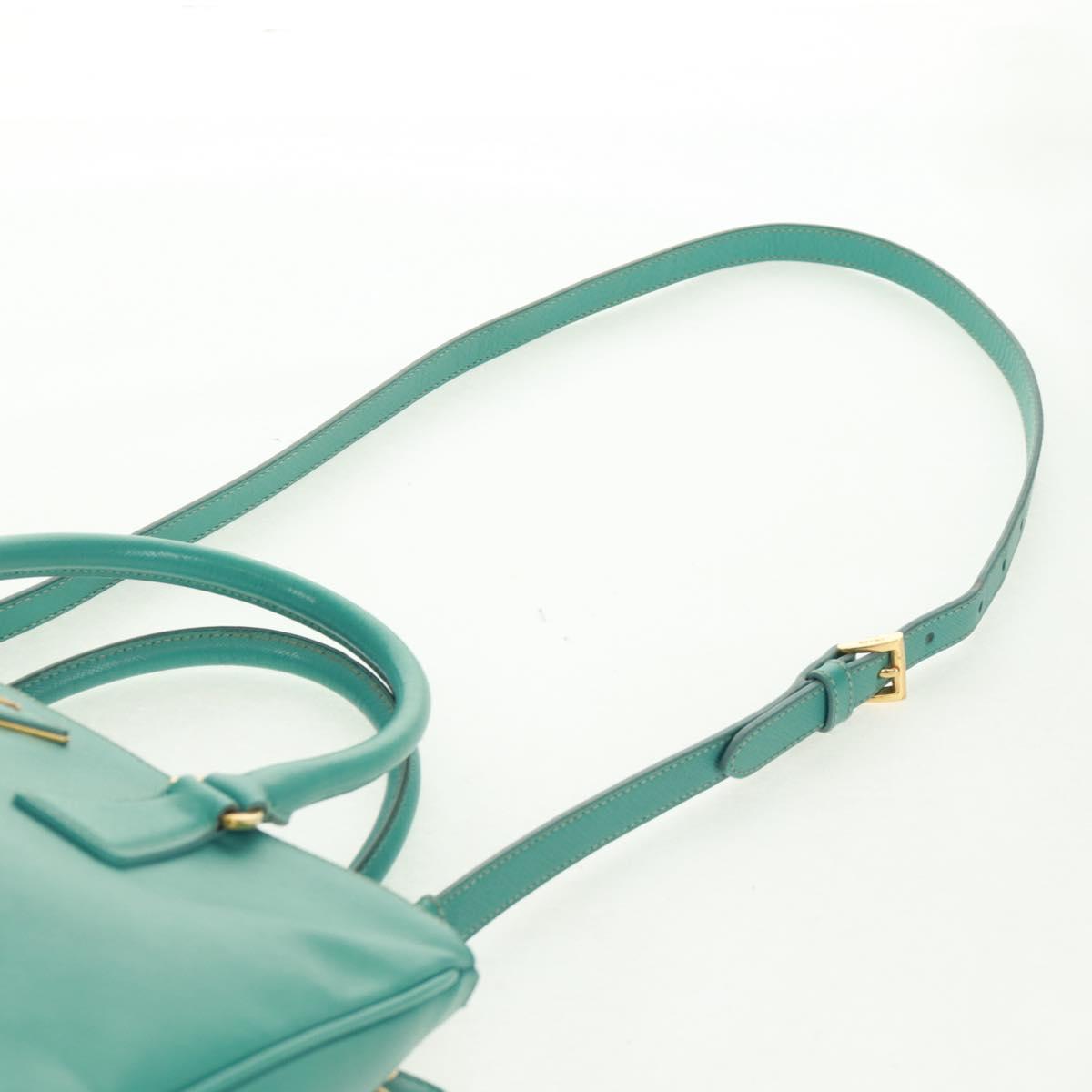PRADA Hand Bag Safiano Leather 2way Gold Emerald Green Auth am10595V