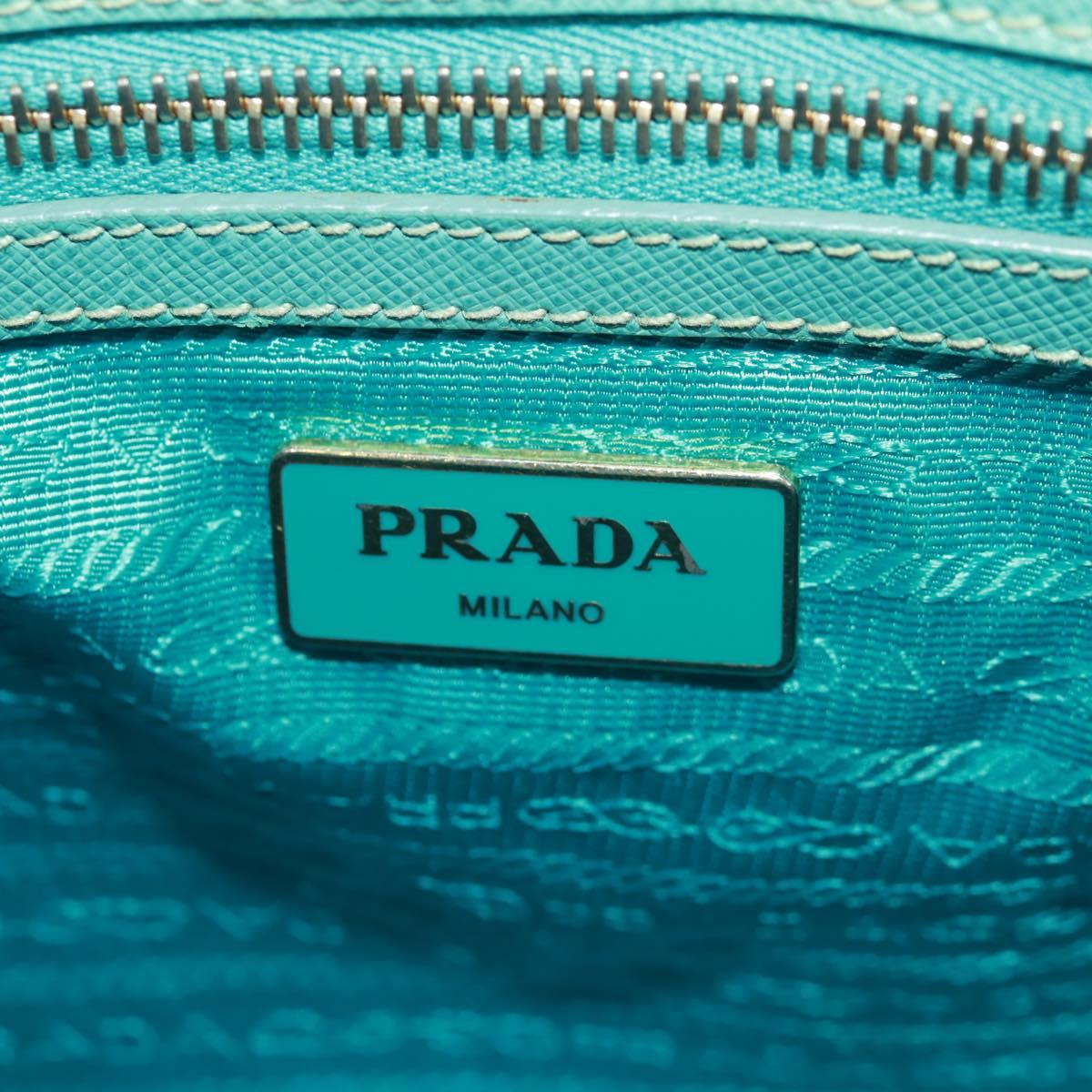 PRADA Hand Bag Safiano Leather 2way Gold Emerald Green Auth am10595V