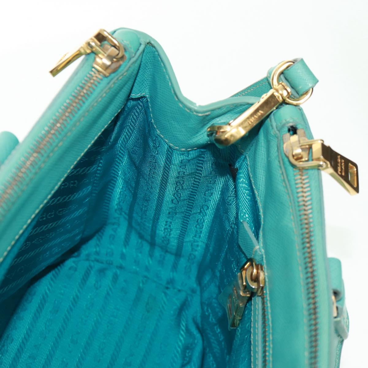 PRADA Hand Bag Safiano Leather 2way Gold Emerald Green Auth am10595V