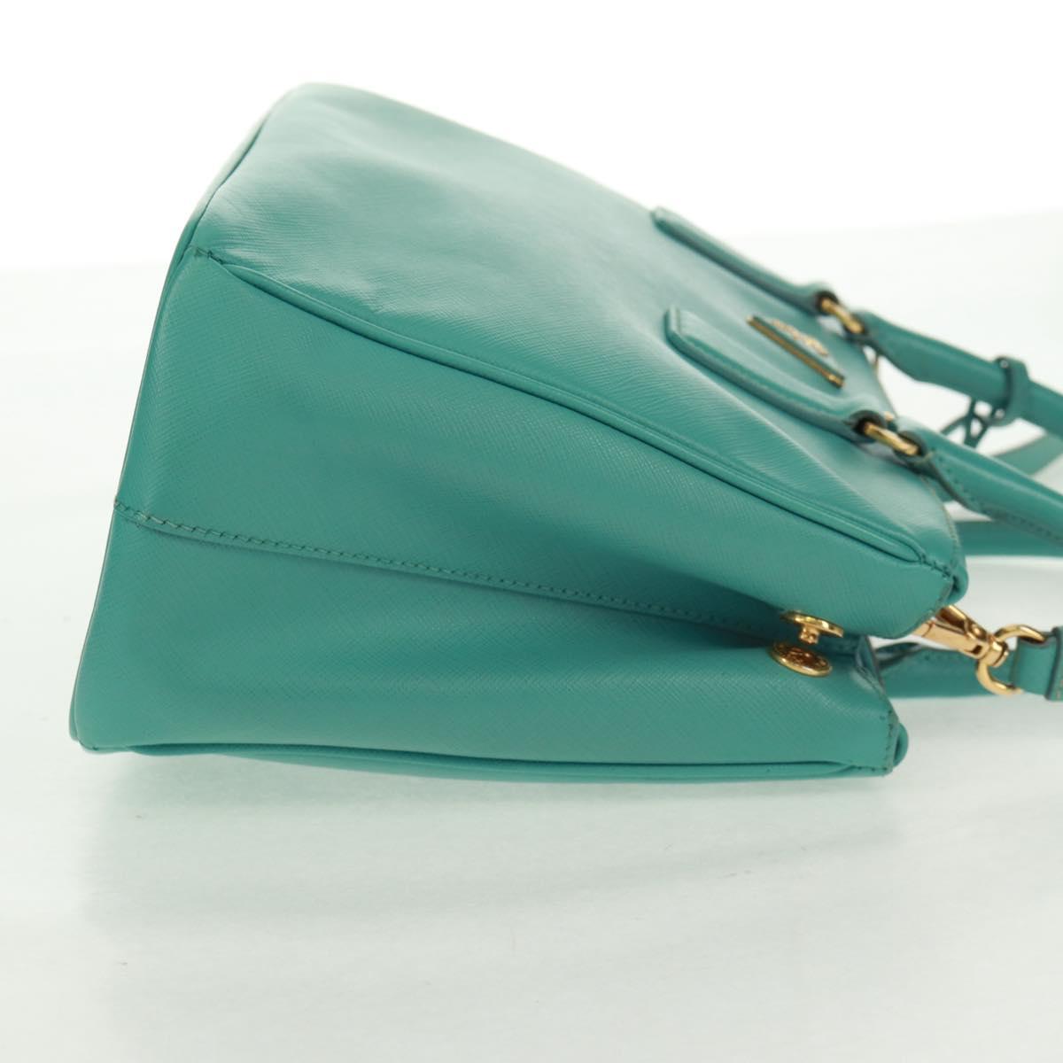 PRADA Hand Bag Safiano Leather 2way Gold Emerald Green Auth am10595V