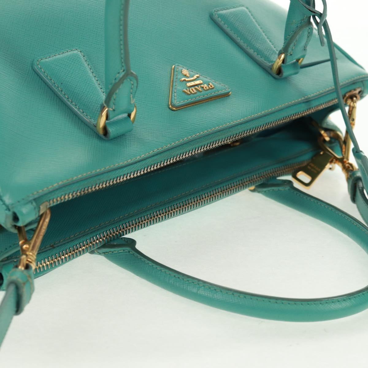 PRADA Hand Bag Safiano Leather 2way Gold Emerald Green Auth am10595V