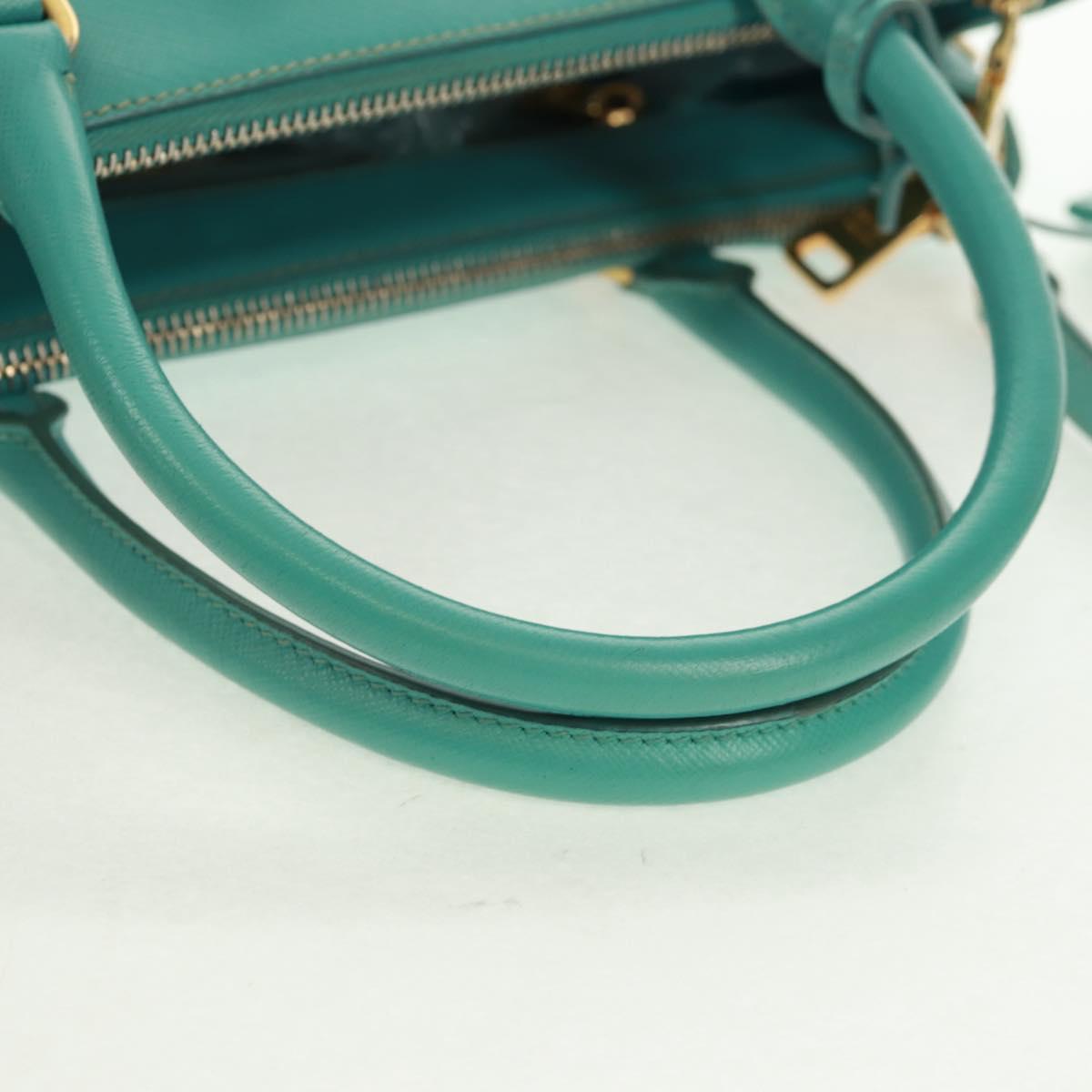 PRADA Hand Bag Safiano Leather 2way Gold Emerald Green Auth am10595V