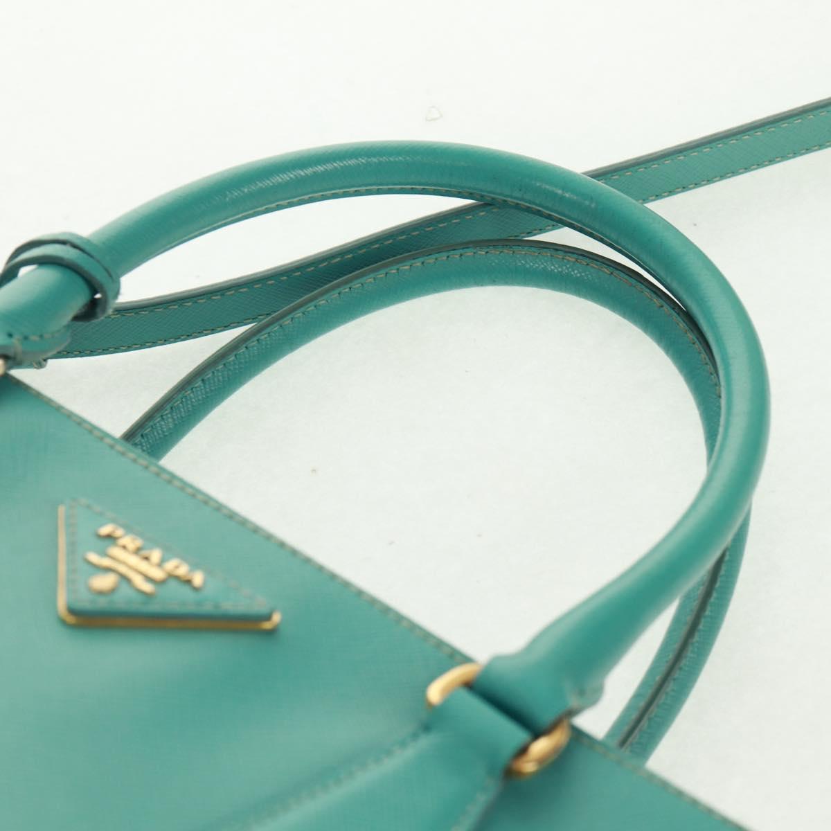 PRADA Hand Bag Safiano Leather 2way Gold Emerald Green Auth am10595V