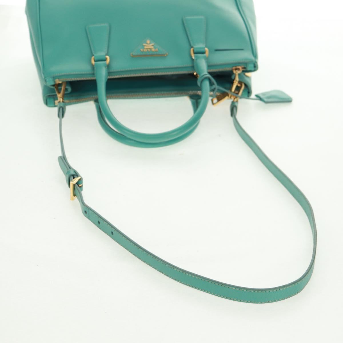 PRADA Hand Bag Safiano Leather 2way Gold Emerald Green Auth am10595V