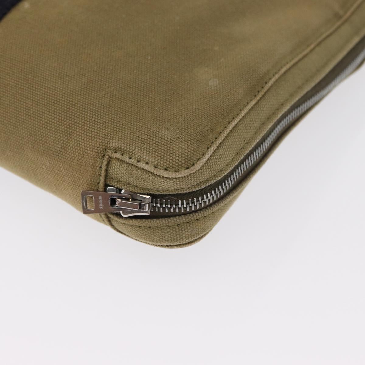 HERMES Fourre Tout Travel Case Canvas Khaki Auth am10597