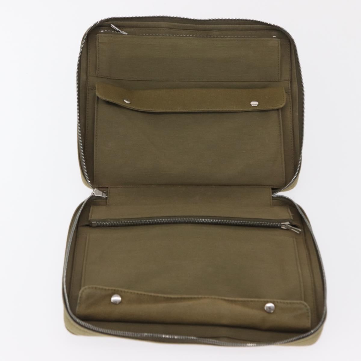 HERMES Fourre Tout Travel Case Canvas Khaki Auth am10597