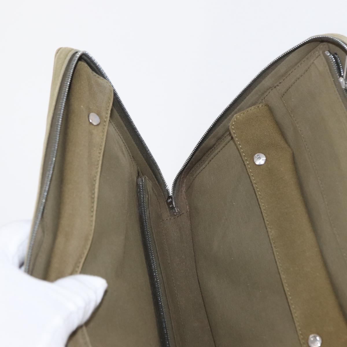 HERMES Fourre Tout Travel Case Canvas Khaki Auth am10597