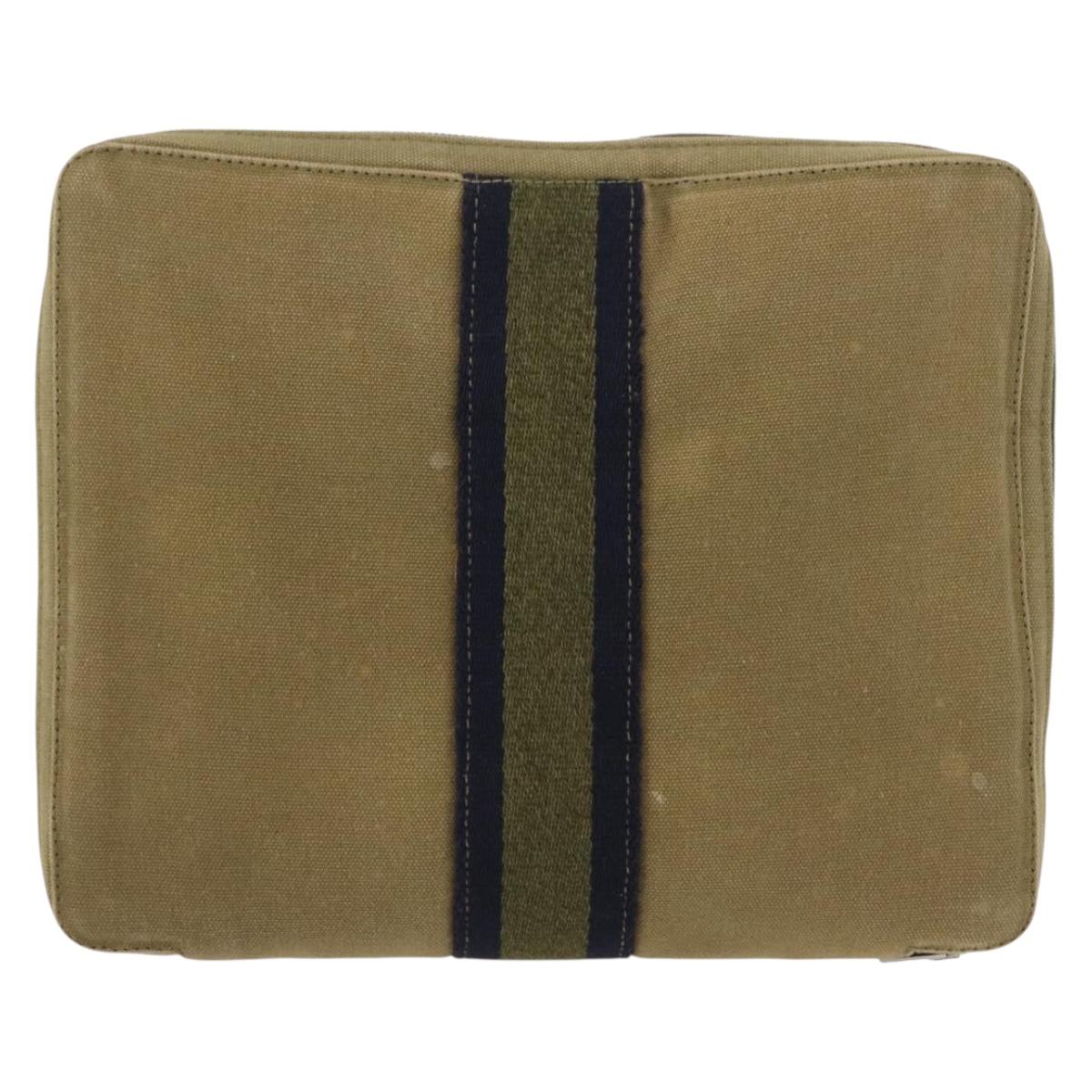 HERMES Fourre Tout Travel Case Canvas Khaki Auth am10597