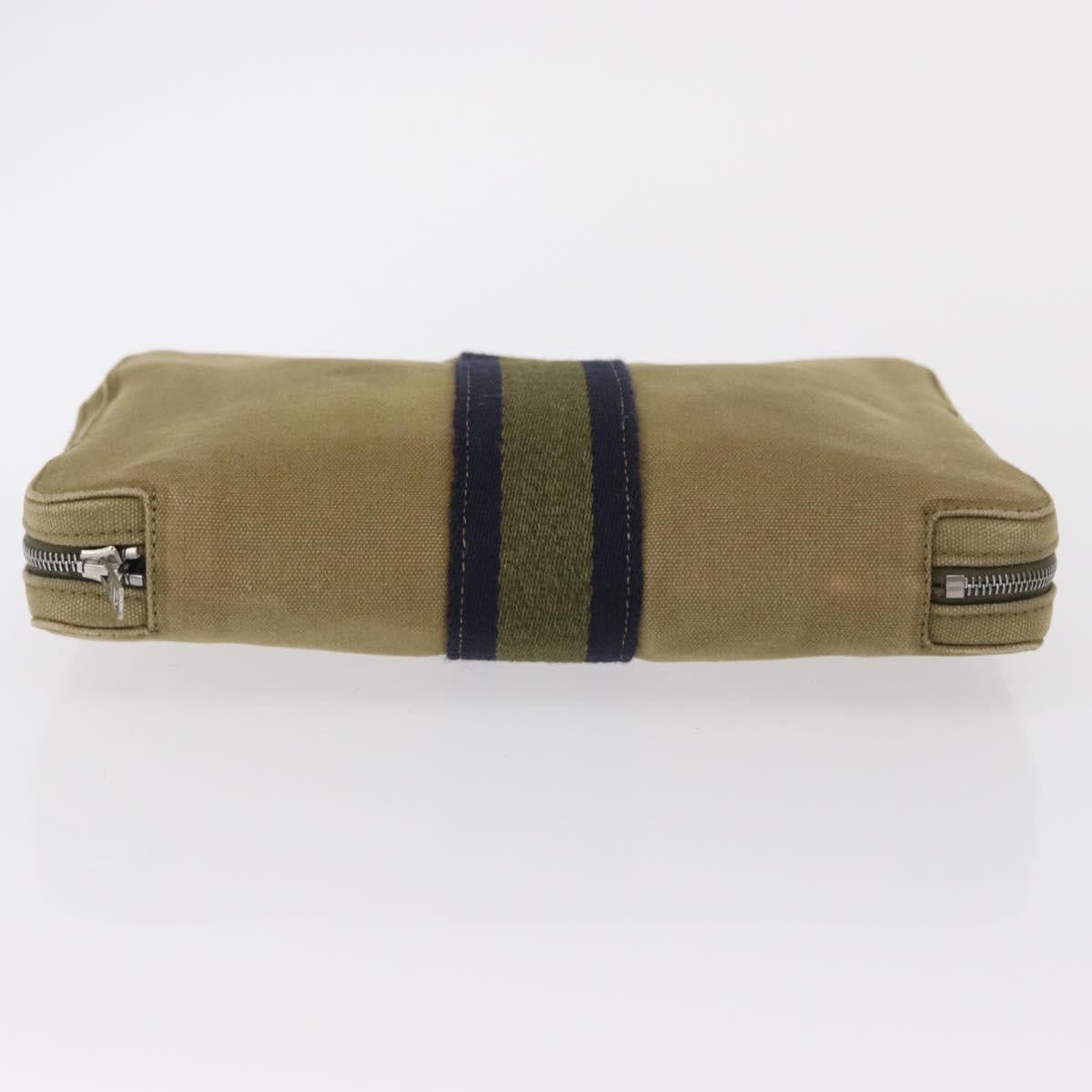 HERMES Fourre Tout Travel Case Canvas Khaki Auth am10597