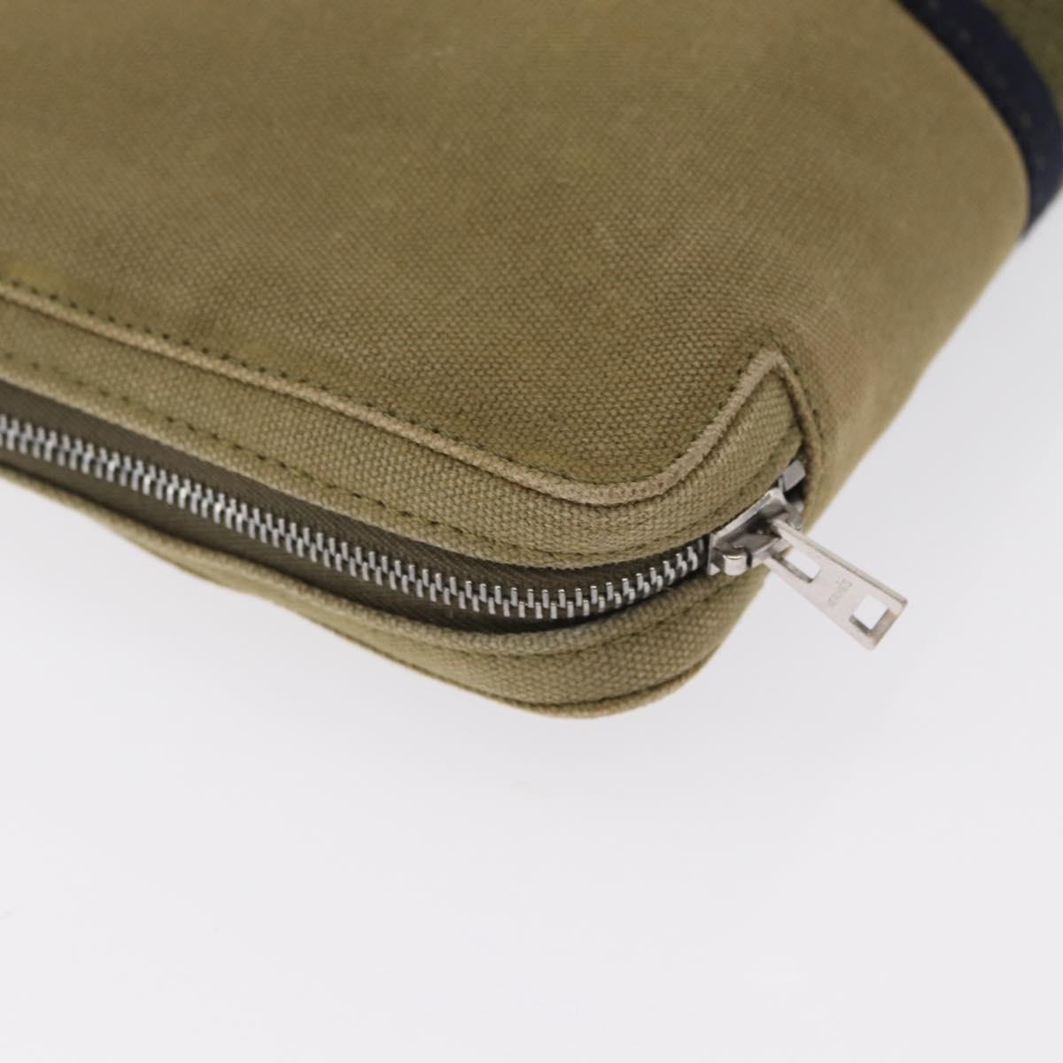 HERMES Fourre Tout Travel Case Canvas Khaki Auth am10597