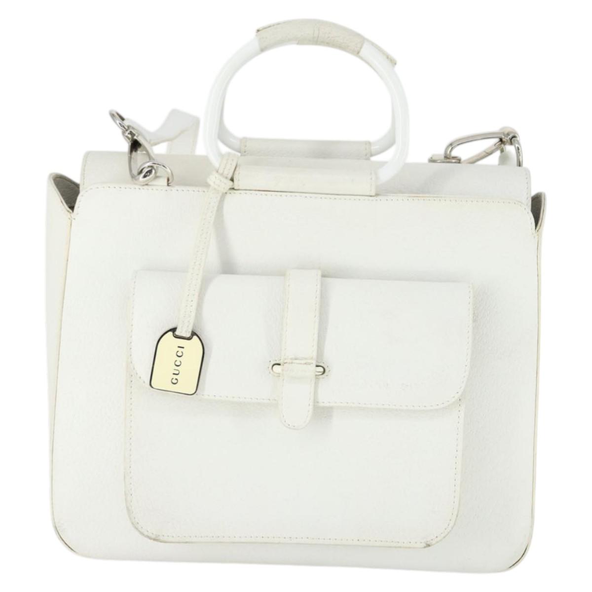 GUCCI Hand Bag Leather 2way White Silver 000 2058 0307 5 Auth am10598