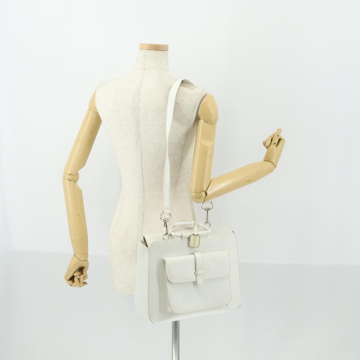 GUCCI Hand Bag Leather 2way White Silver 000 2058 0307 5 Auth am10598