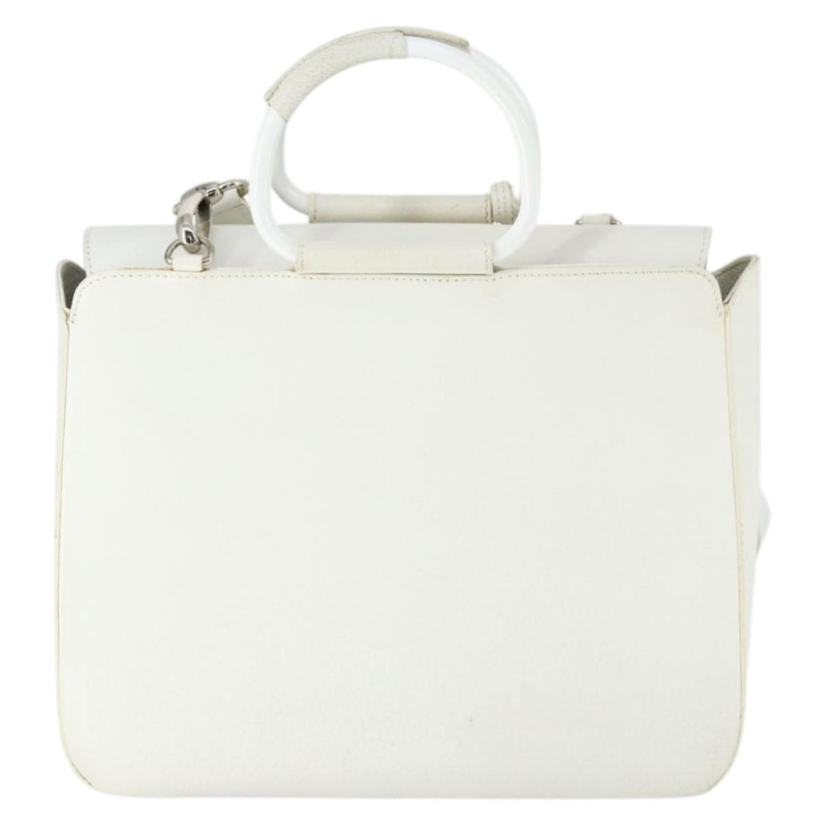 GUCCI Hand Bag Leather 2way White Silver 000 2058 0307 5 Auth am10598