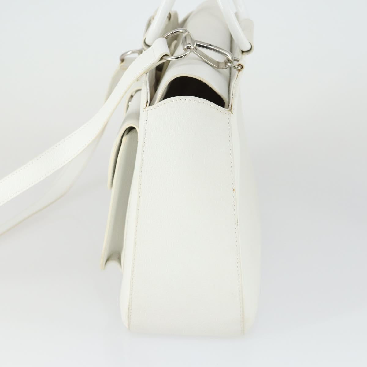 GUCCI Hand Bag Leather 2way White Silver 000 2058 0307 5 Auth am10598