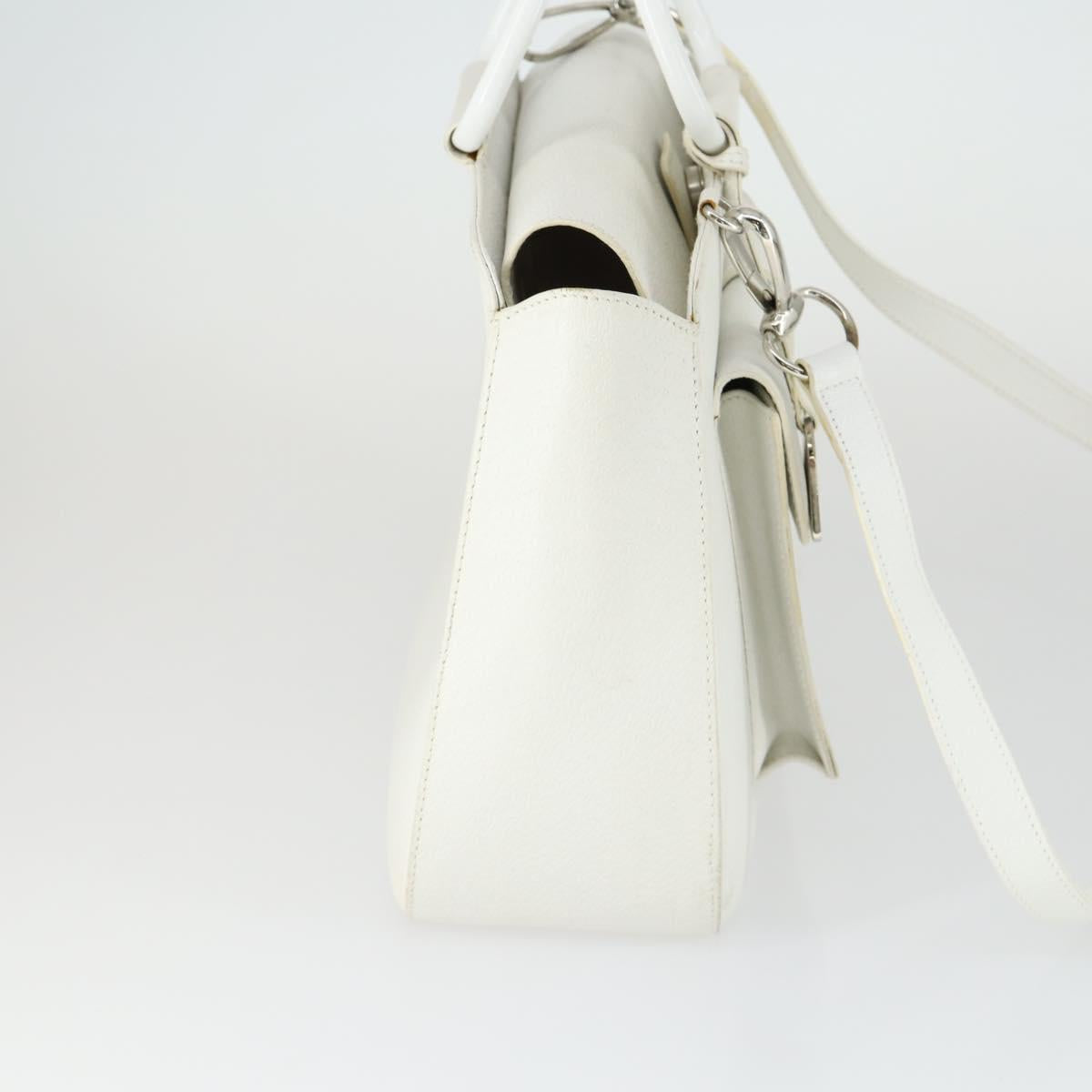 GUCCI Hand Bag Leather 2way White Silver 000 2058 0307 5 Auth am10598