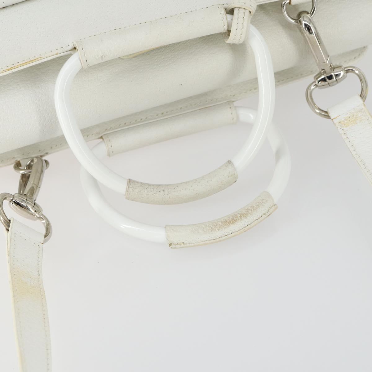 GUCCI Hand Bag Leather 2way White Silver 000 2058 0307 5 Auth am10598