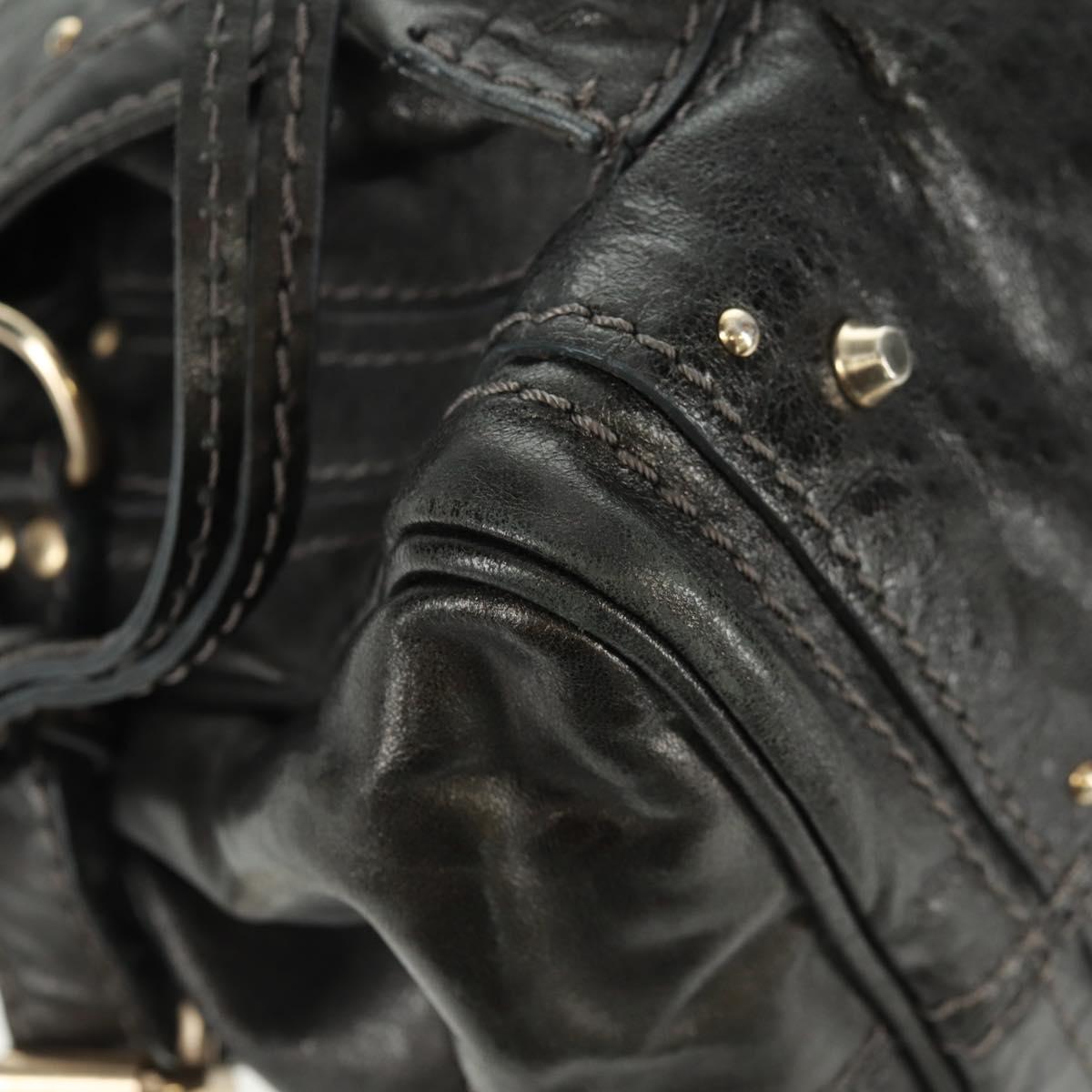 Chloe Chain Paddington Hand Bag Leather Black Gold Silver Auth am10606V