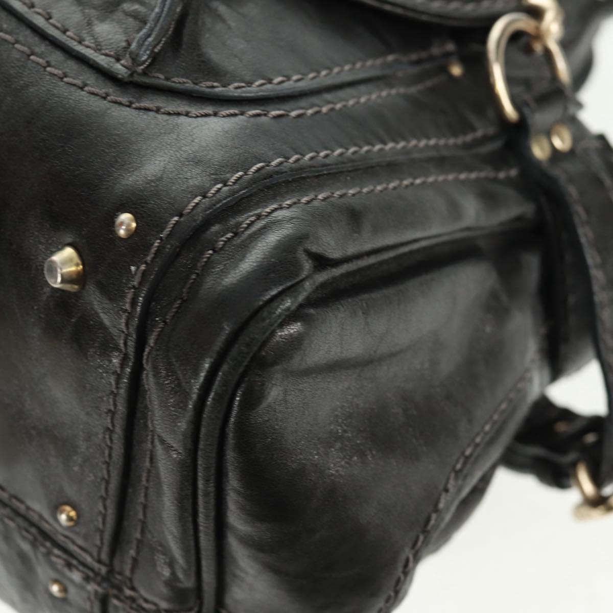 Chloe Chain Paddington Hand Bag Leather Black Gold Silver Auth am10606V