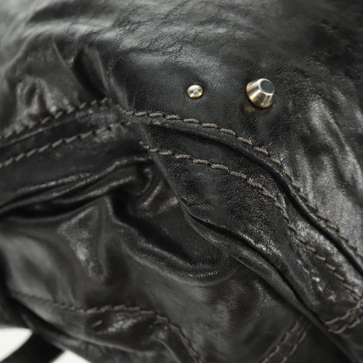 Chloe Chain Paddington Hand Bag Leather Black Gold Silver Auth am10606V