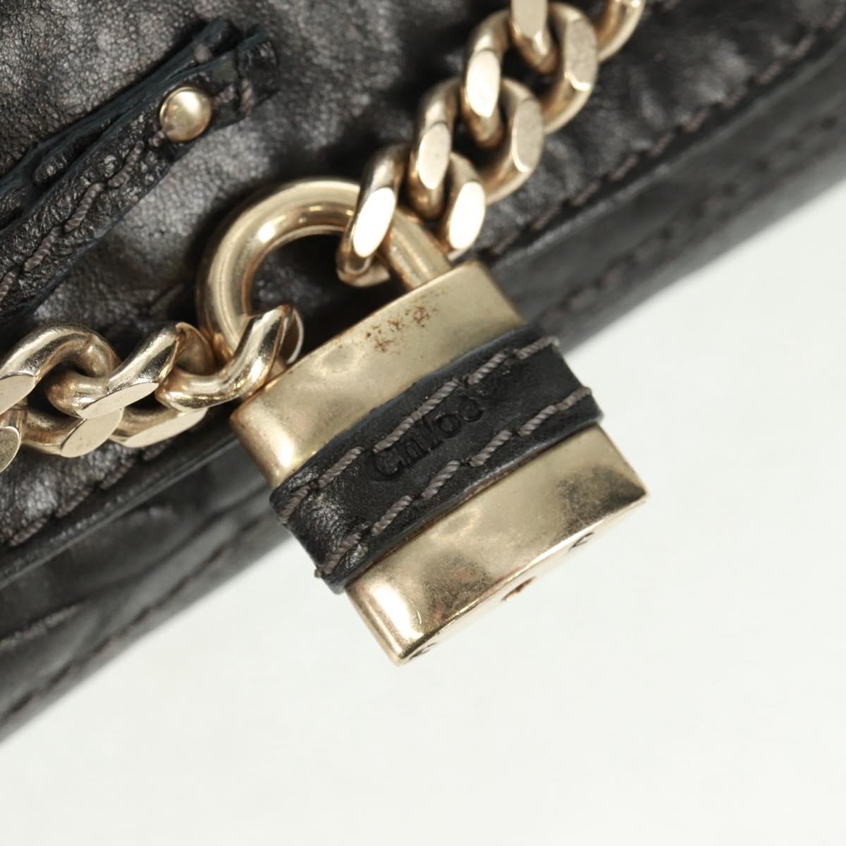 Chloe Chain Paddington Hand Bag Leather Black Gold Silver Auth am10606V