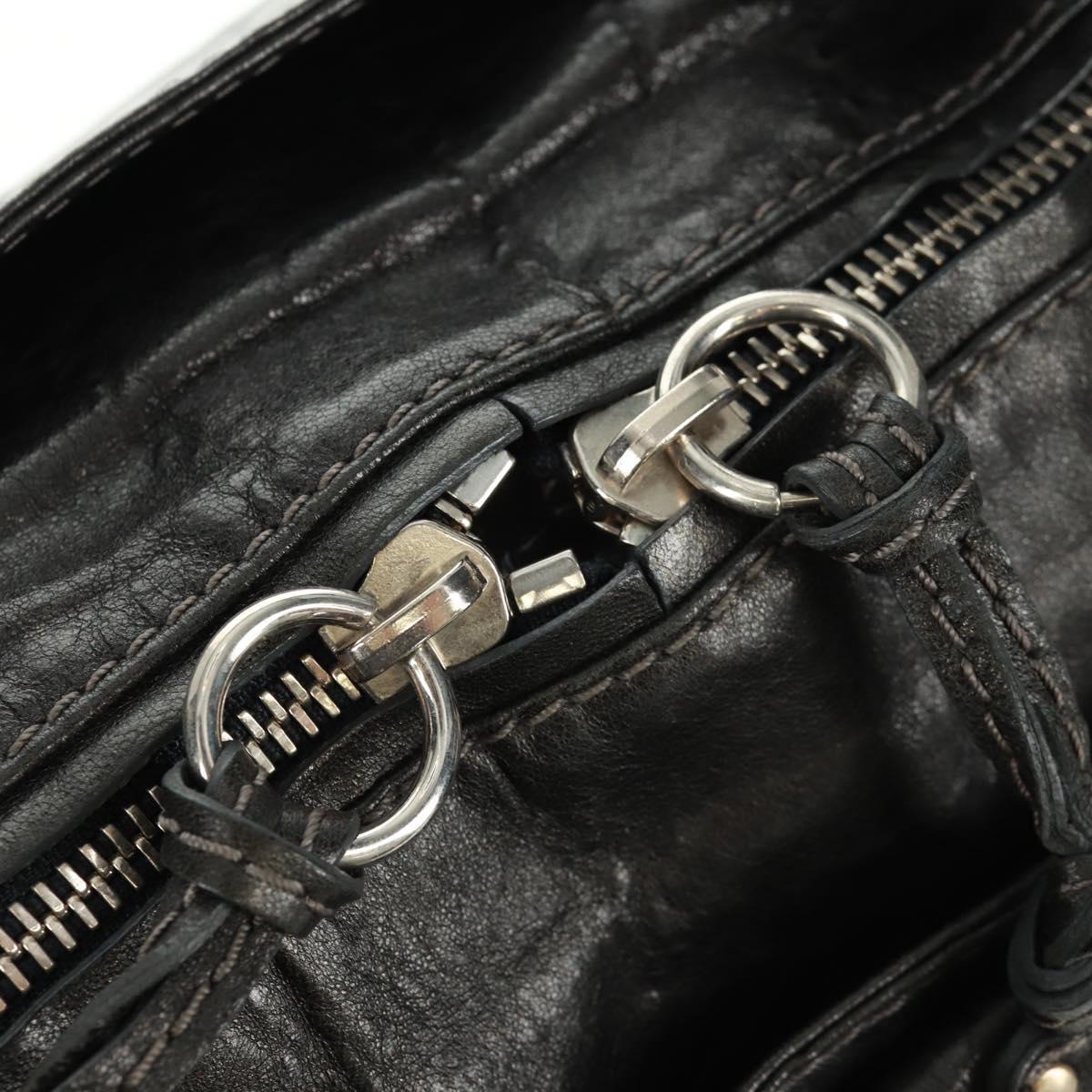 Chloe Chain Paddington Hand Bag Leather Black Gold Silver Auth am10606V