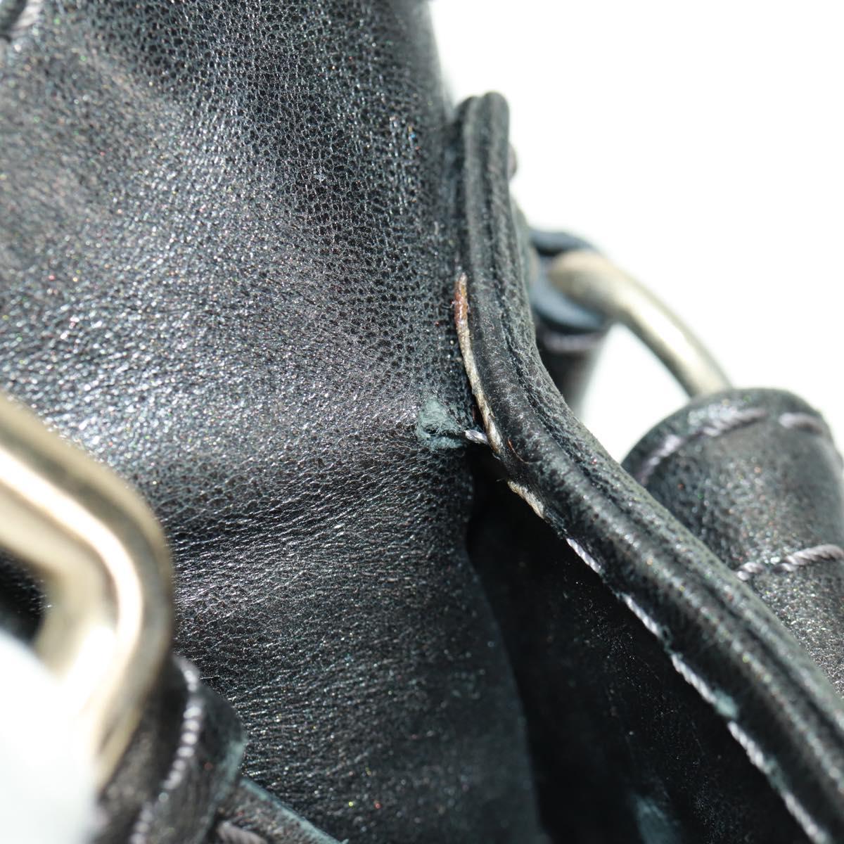 Chloe Chain Paddington Hand Bag Leather Black Gold Silver Auth am10606V