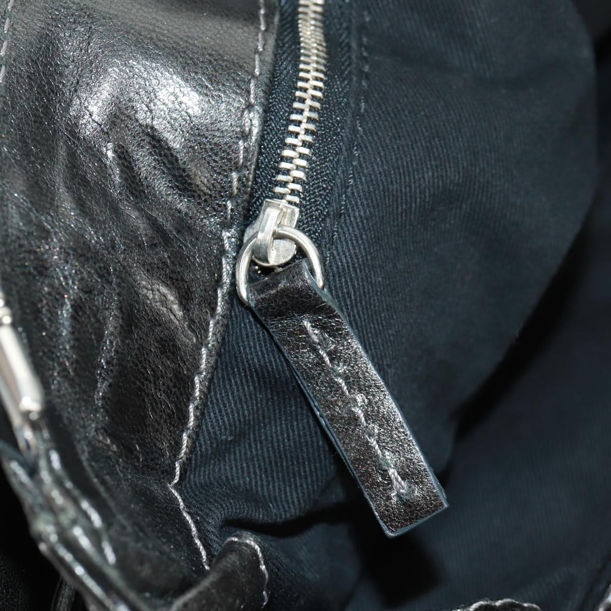 Chloe Chain Paddington Hand Bag Leather Black Gold Silver Auth am10606V