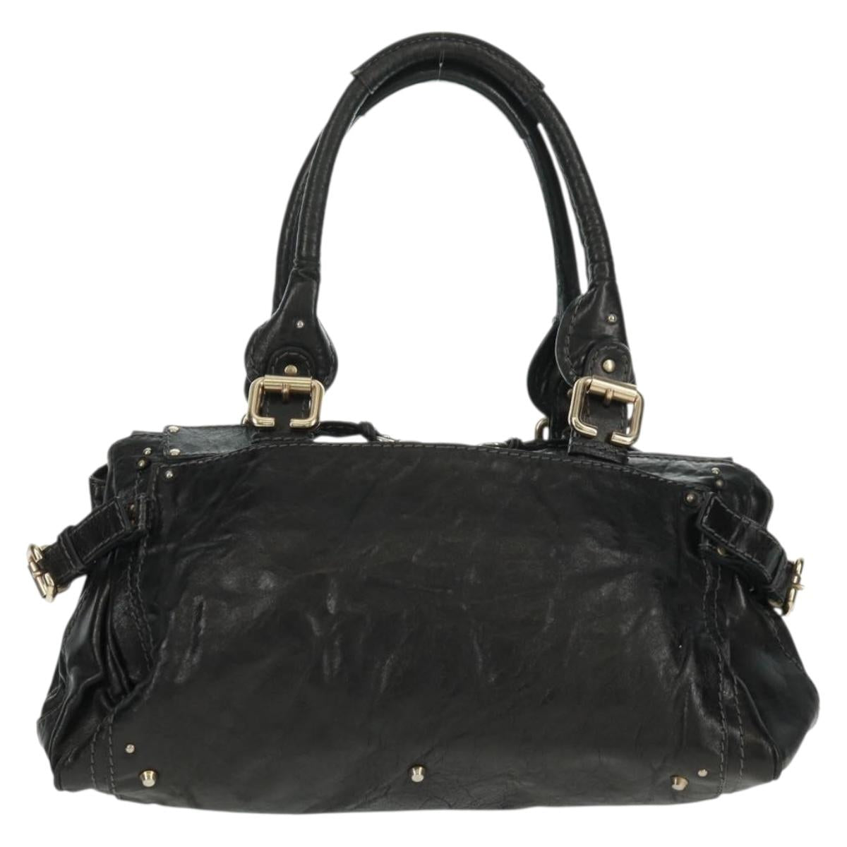 Chloe Chain Paddington Hand Bag Leather Black Gold Silver Auth am10606V