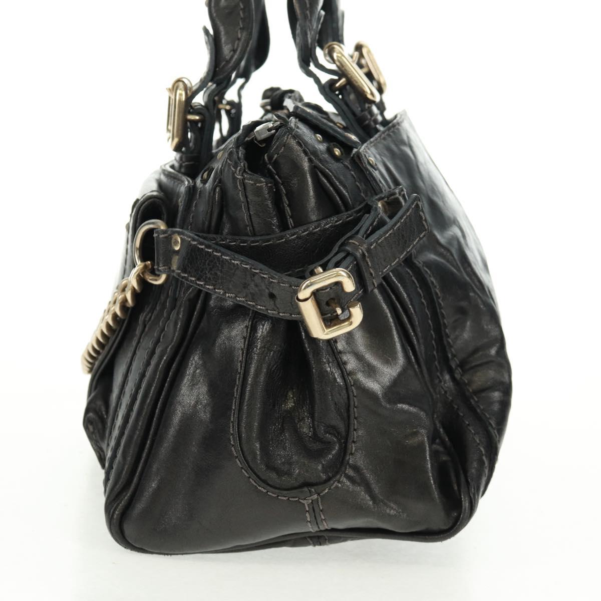 Chloe Chain Paddington Hand Bag Leather Black Gold Silver Auth am10606V