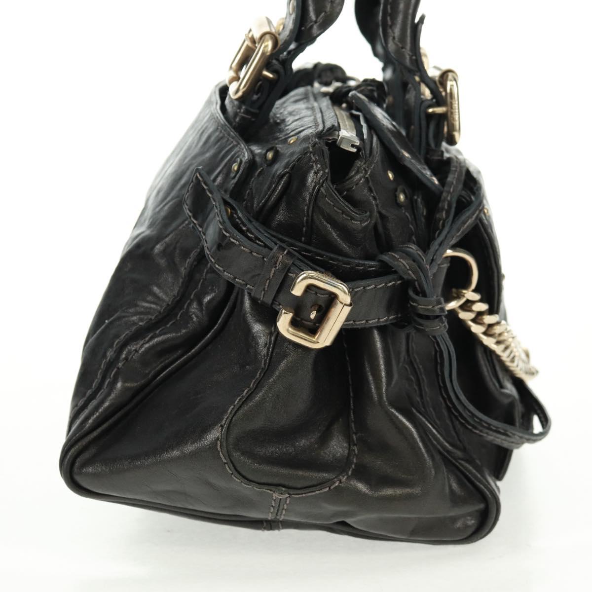 Chloe Chain Paddington Hand Bag Leather Black Gold Silver Auth am10606V