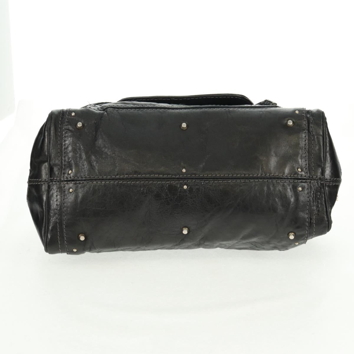 Chloe Chain Paddington Hand Bag Leather Black Gold Silver Auth am10606V