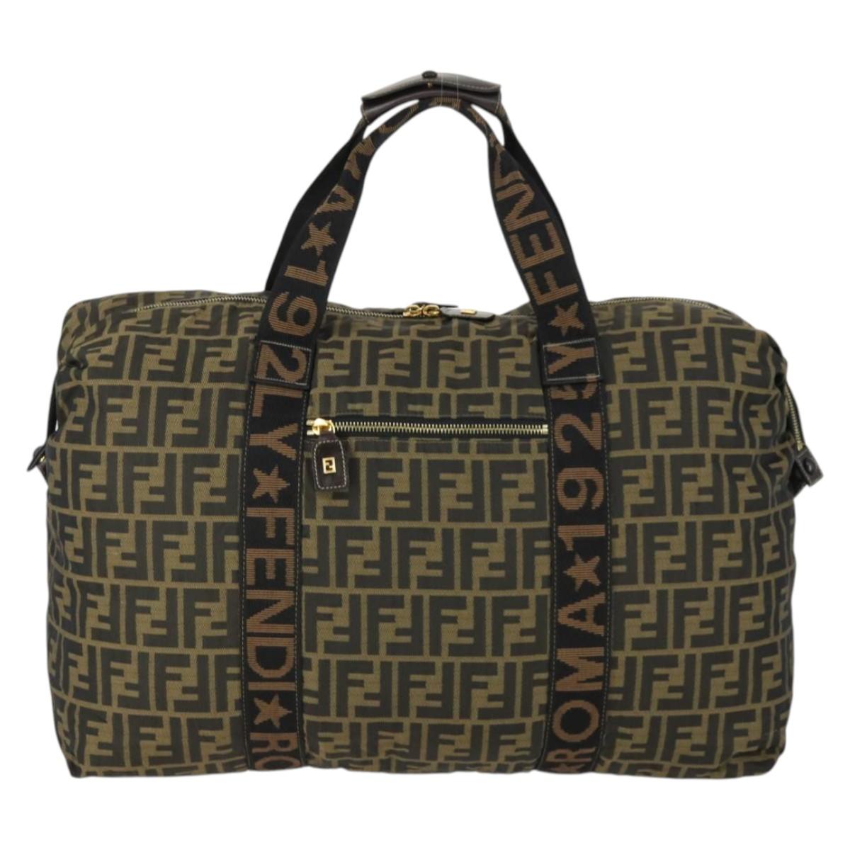 FENDI Zucca Canvas Boston Tote Bag Black Brown gold Auth am10607