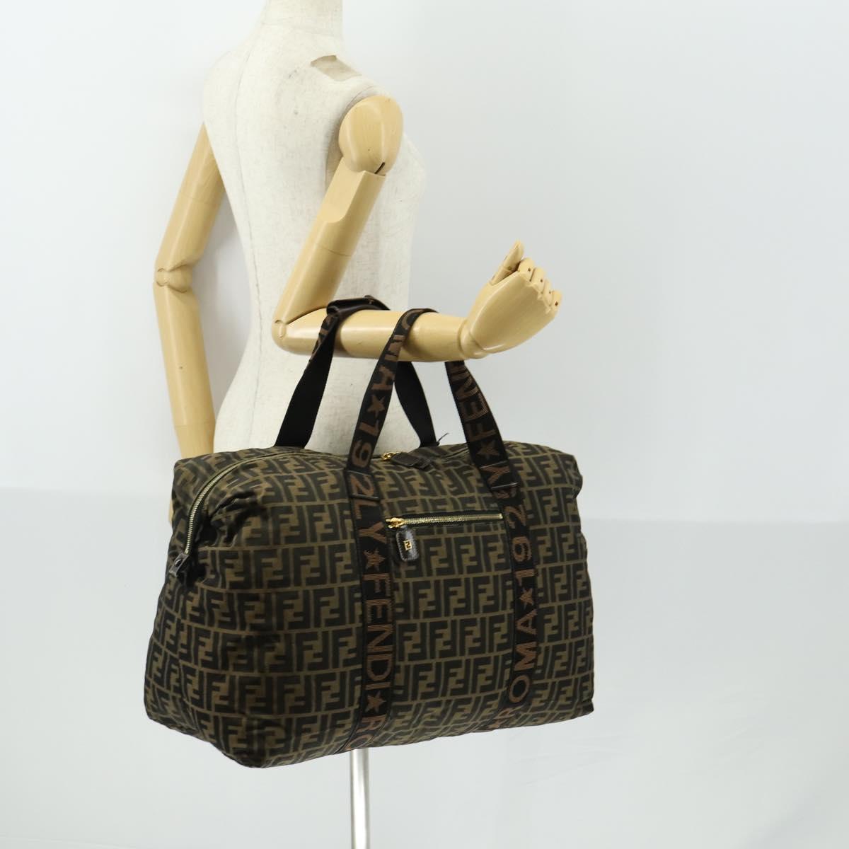 FENDI Zucca Canvas Boston Tote Bag Black Brown gold Auth am10607