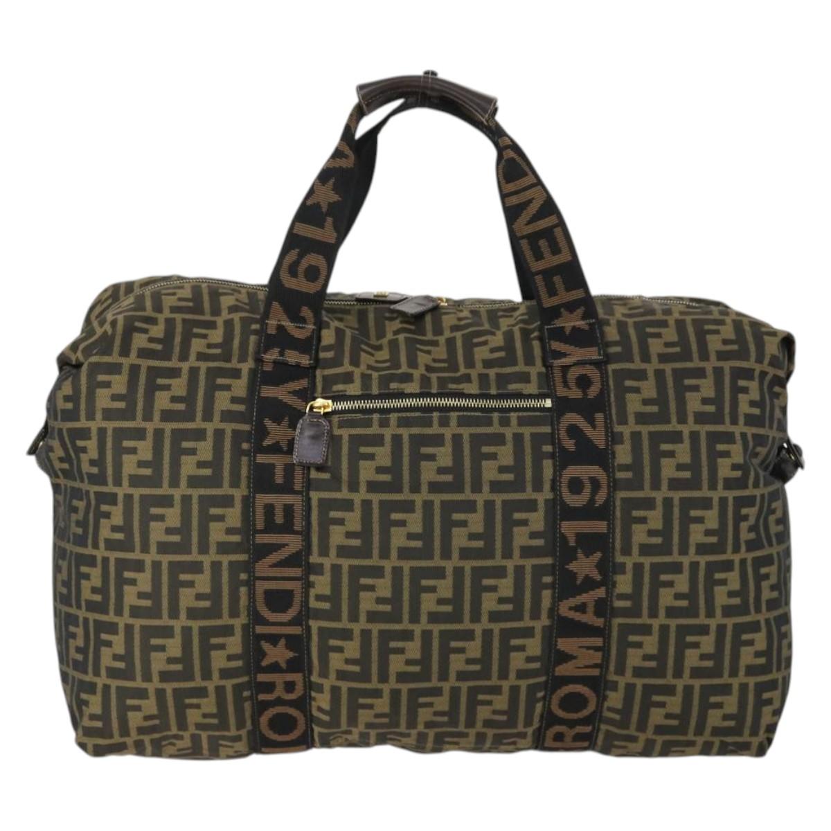FENDI Zucca Canvas Boston Tote Bag Black Brown gold Auth am10607