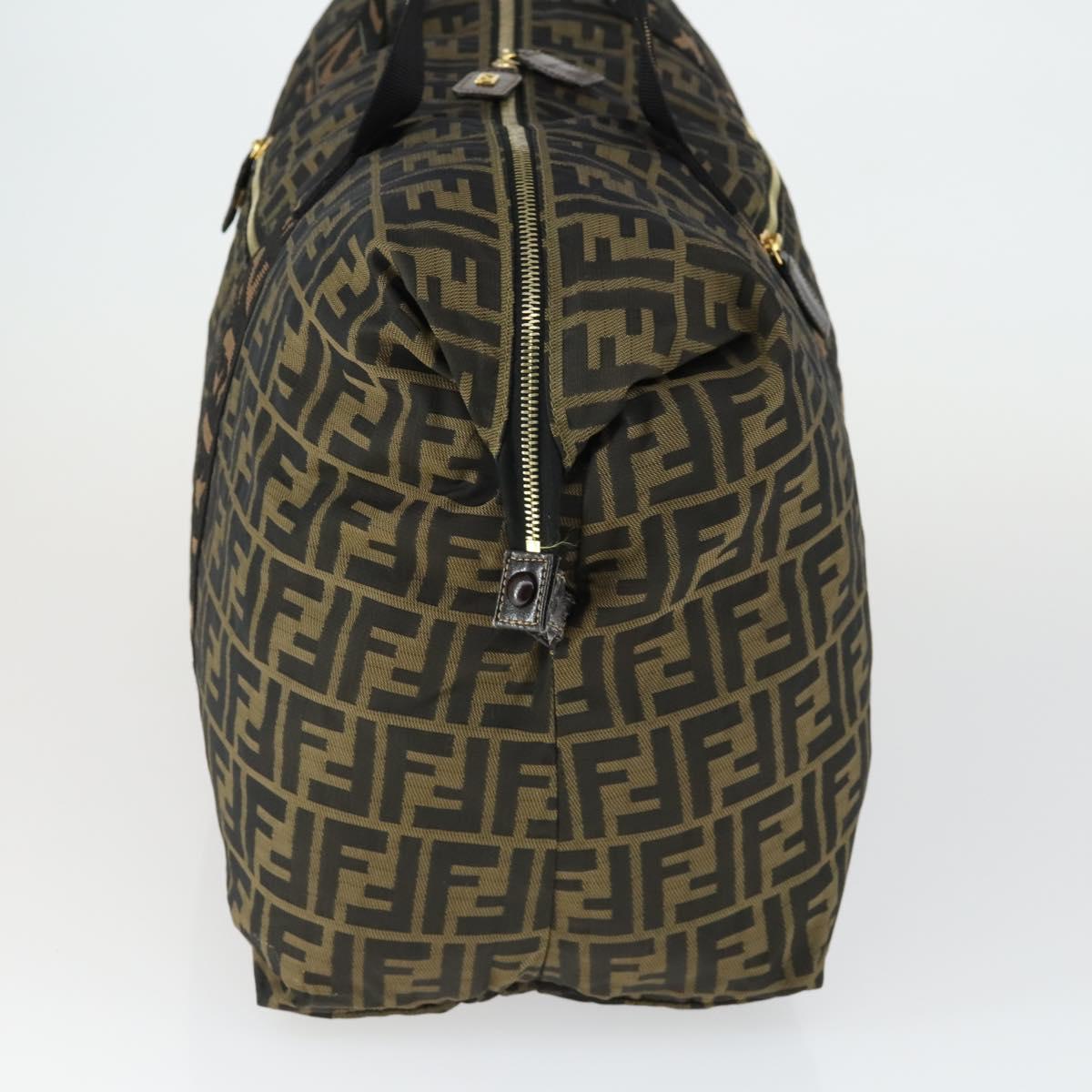 FENDI Zucca Canvas Boston Tote Bag Black Brown gold Auth am10607