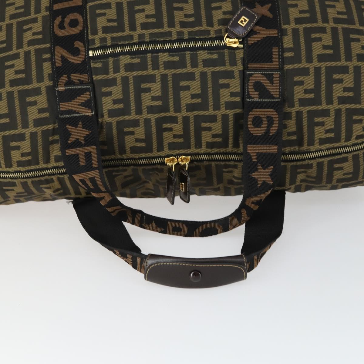 FENDI Zucca Canvas Boston Tote Bag Black Brown gold Auth am10607