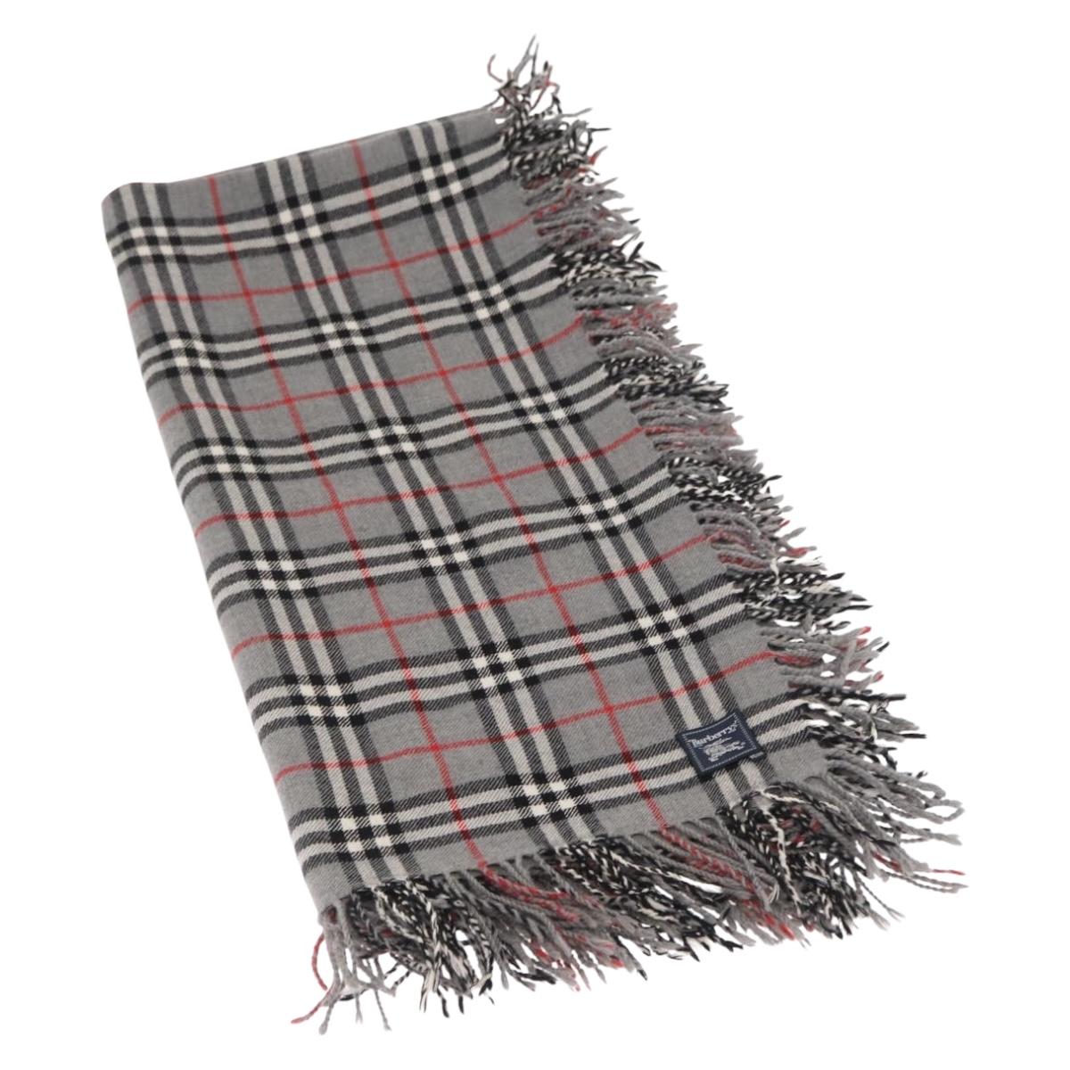 Burberrys Nova Check Stole Wool Gray Auth am10622