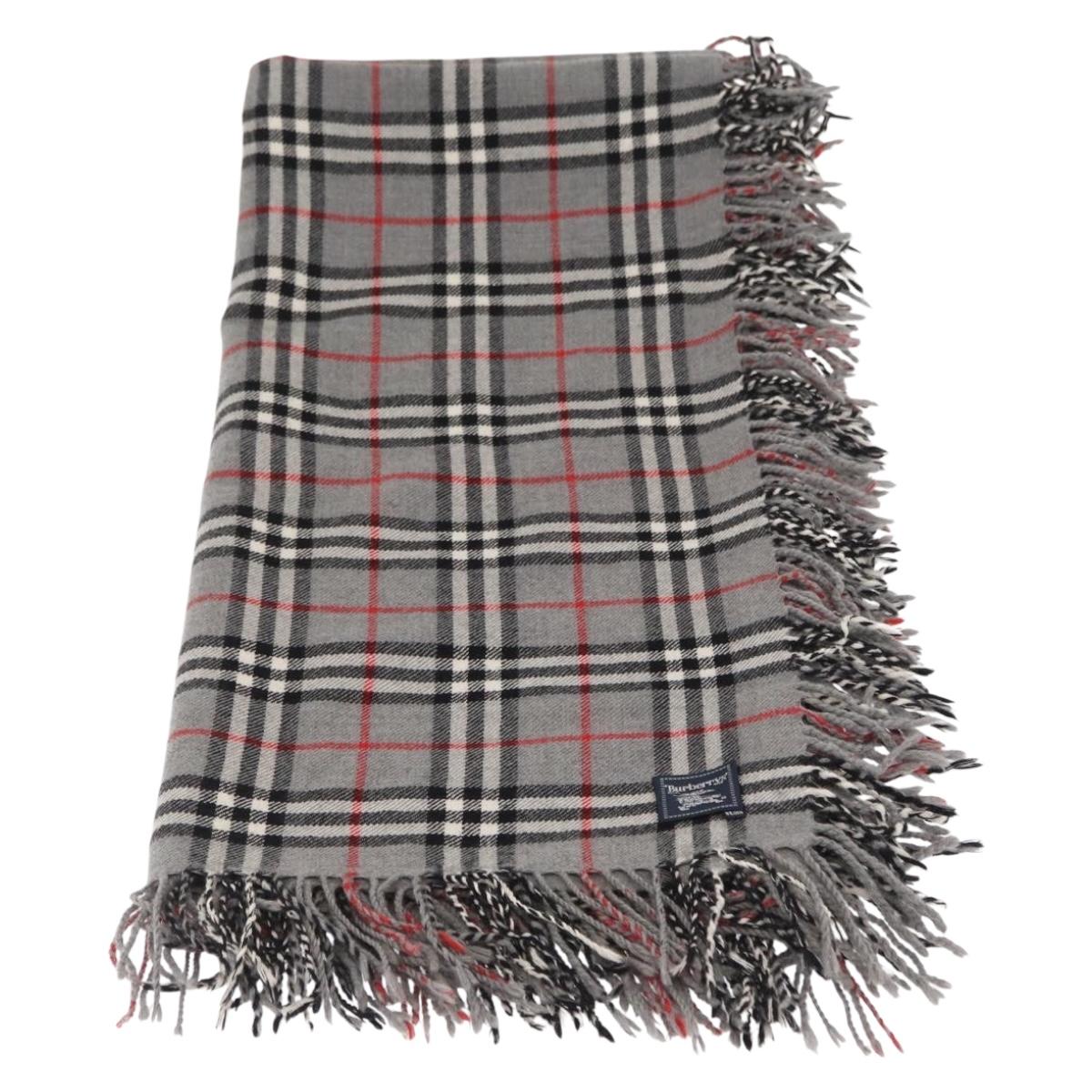 Burberrys Nova Check Stole Wool Gray Auth am10622