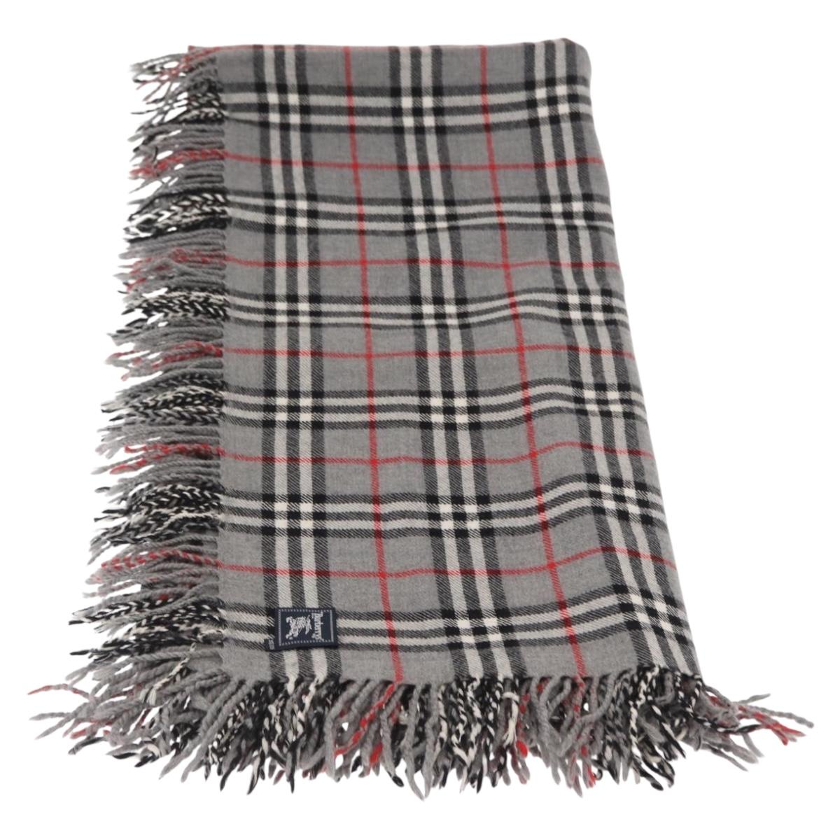 Burberrys Nova Check Stole Wool Gray Auth am10622