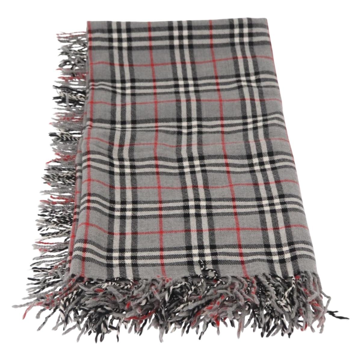 Burberrys Nova Check Stole Wool Gray Auth am10622