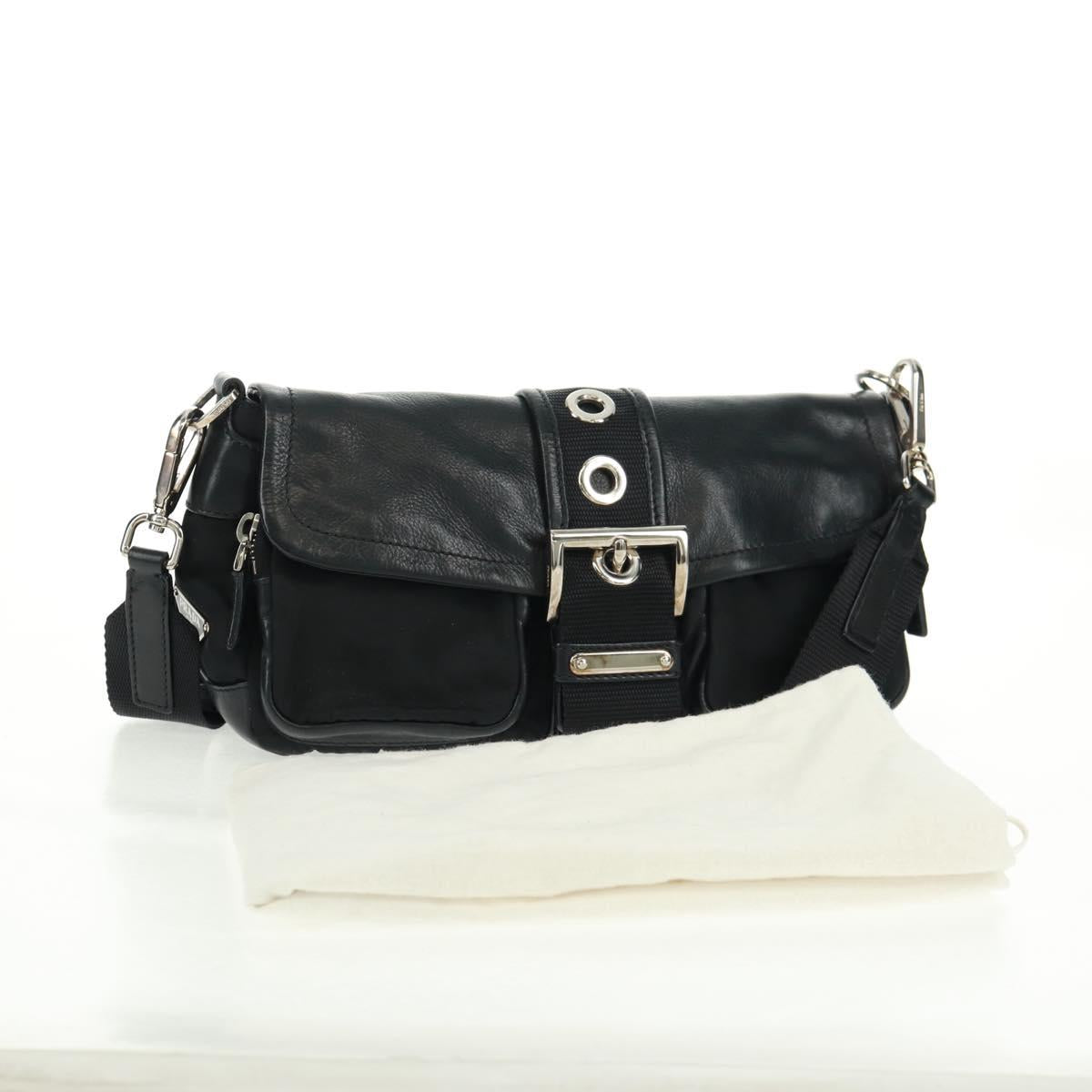 PRADA Shoulder Bag Nylon Leather Black Silver Auth am10628V