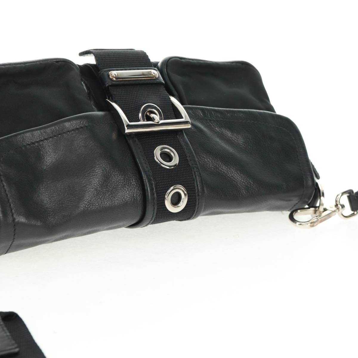 PRADA Shoulder Bag Nylon Leather Black Silver Auth am10628V
