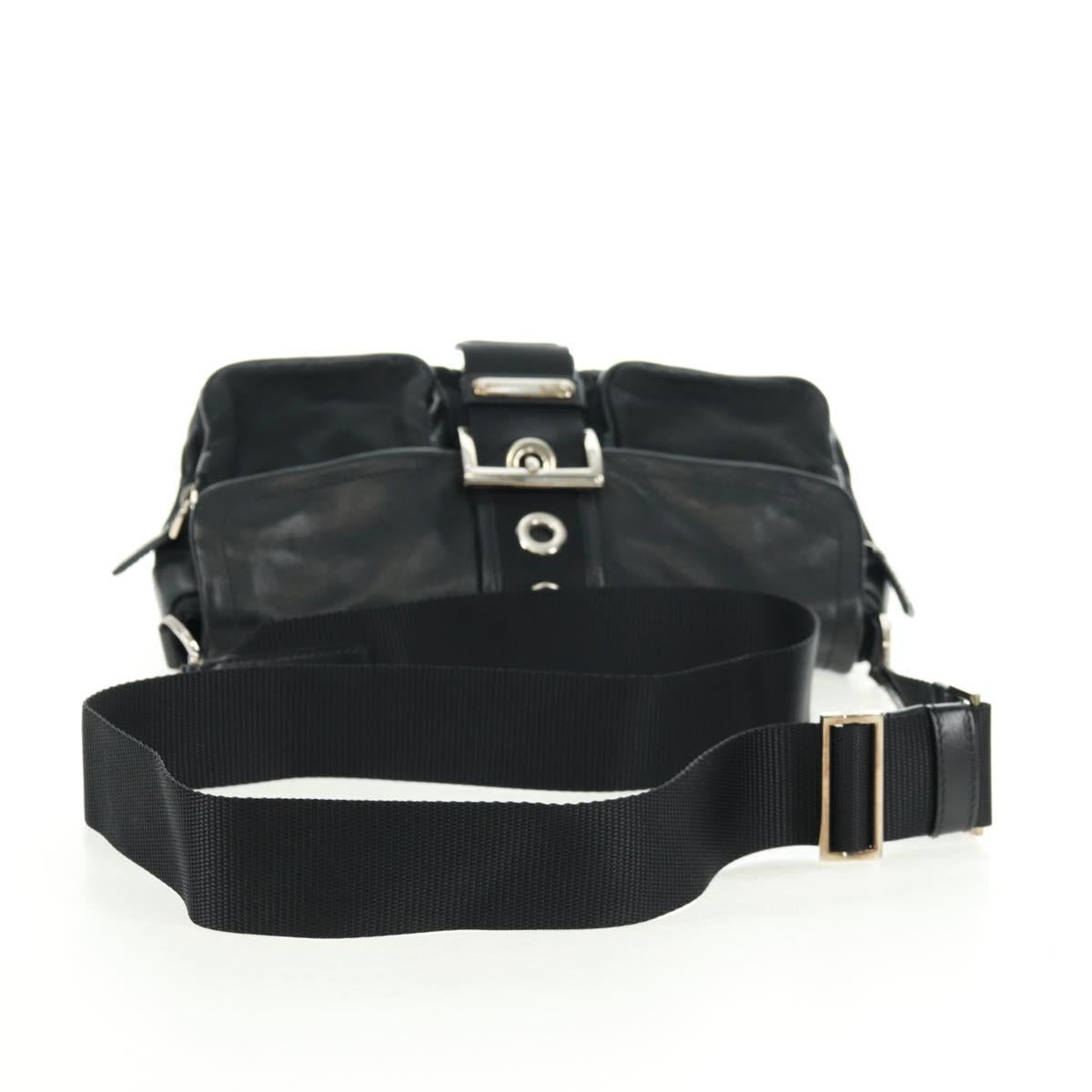 PRADA Shoulder Bag Nylon Leather Black Silver Auth am10628V