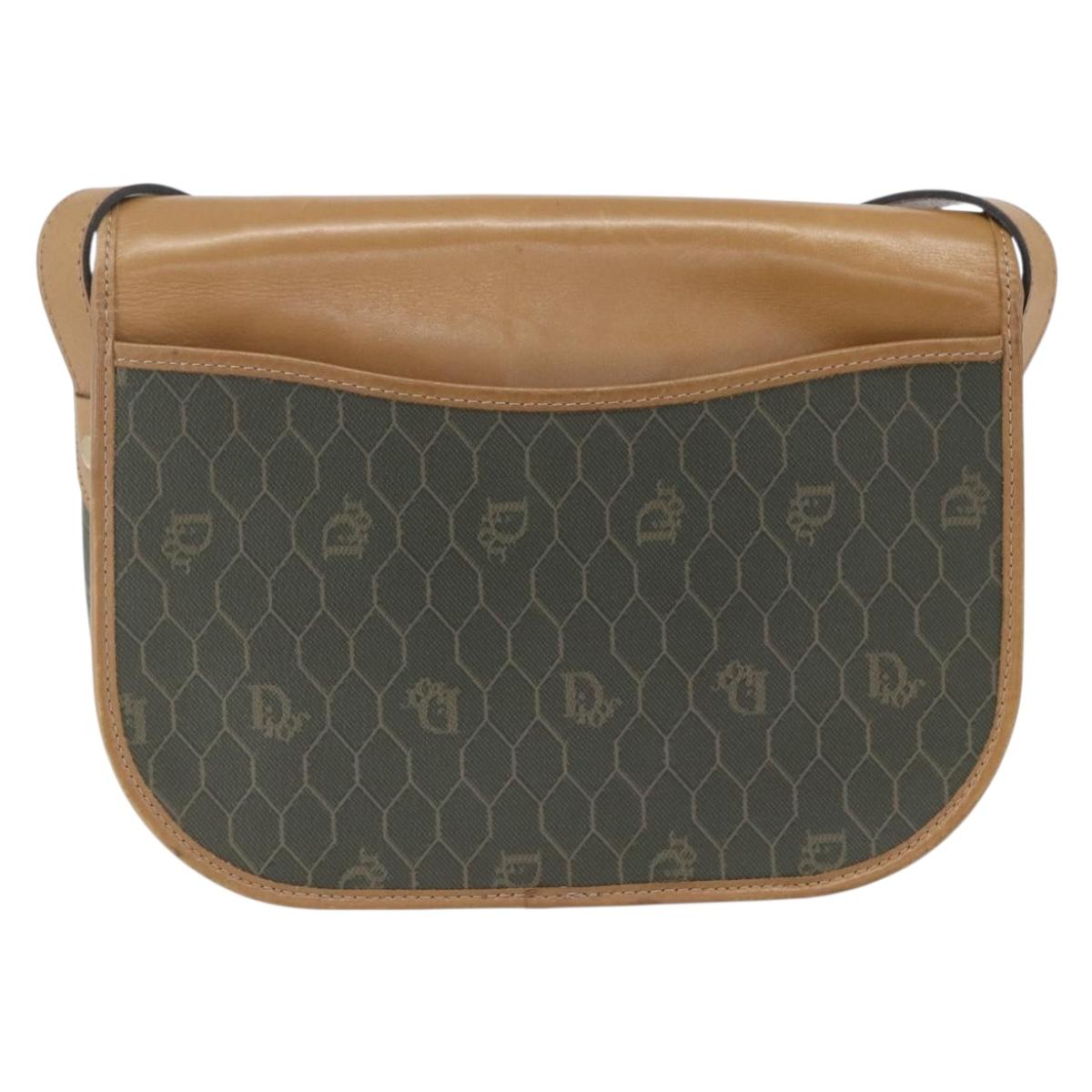 Christian Dior Honeycomb Canvas Shoulder Bag PVC Gold Khaki Auth am10634